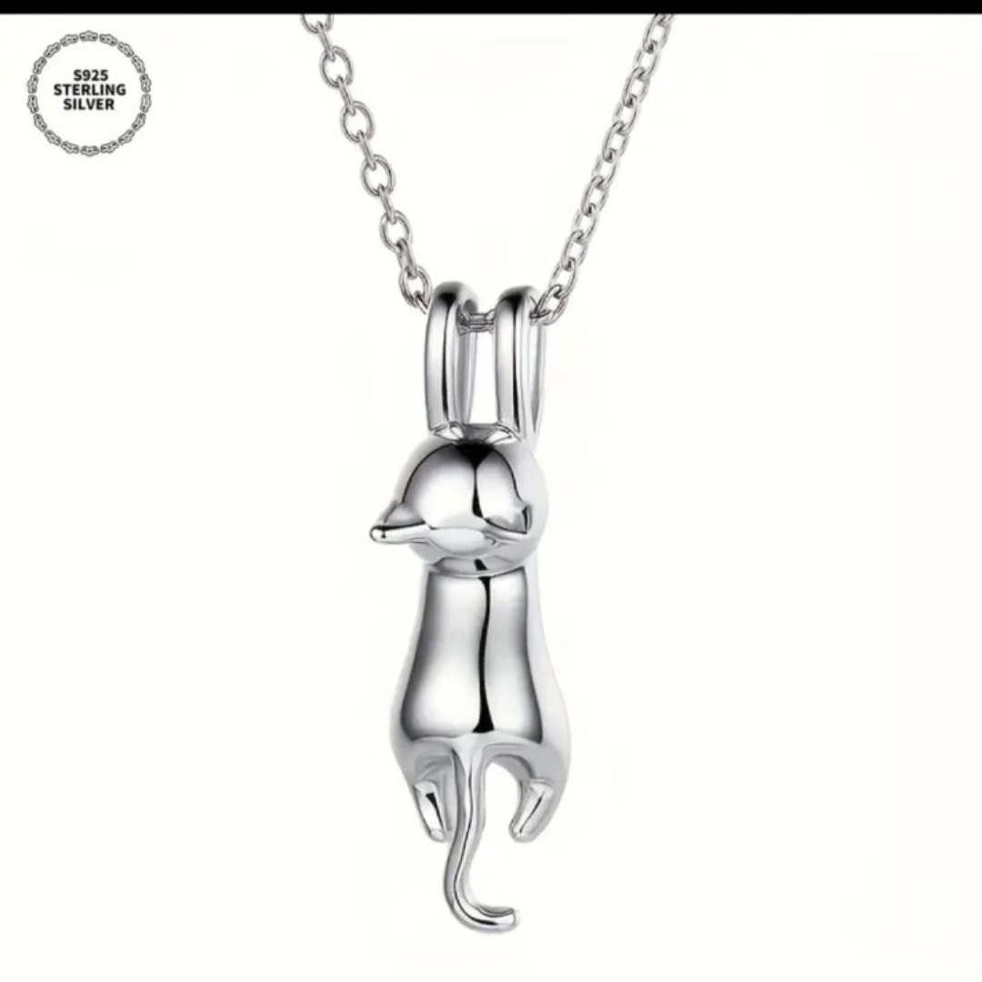 Sterling Silver Cat Charm Necklace 50$